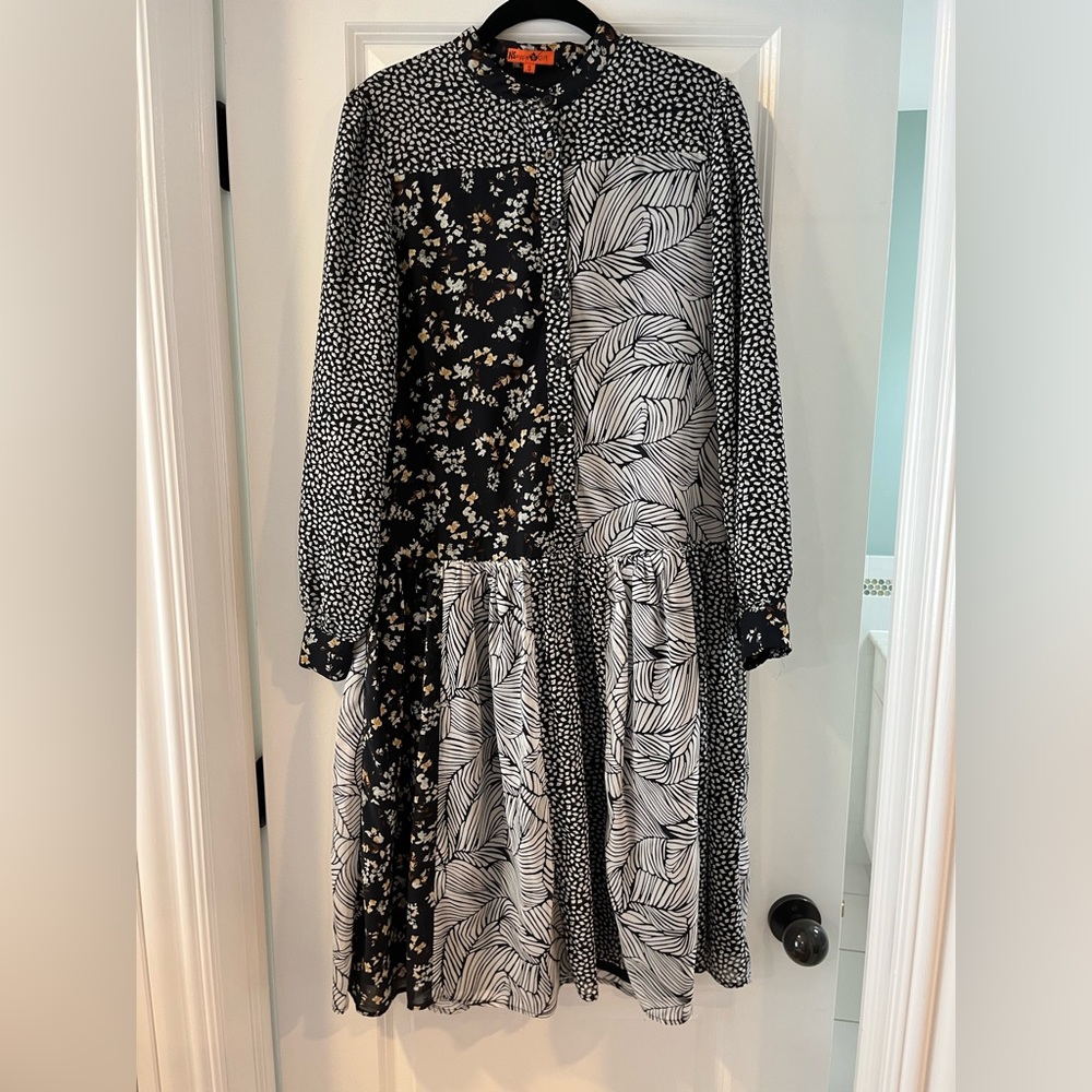 maple cliff black and white midi dress, size small
